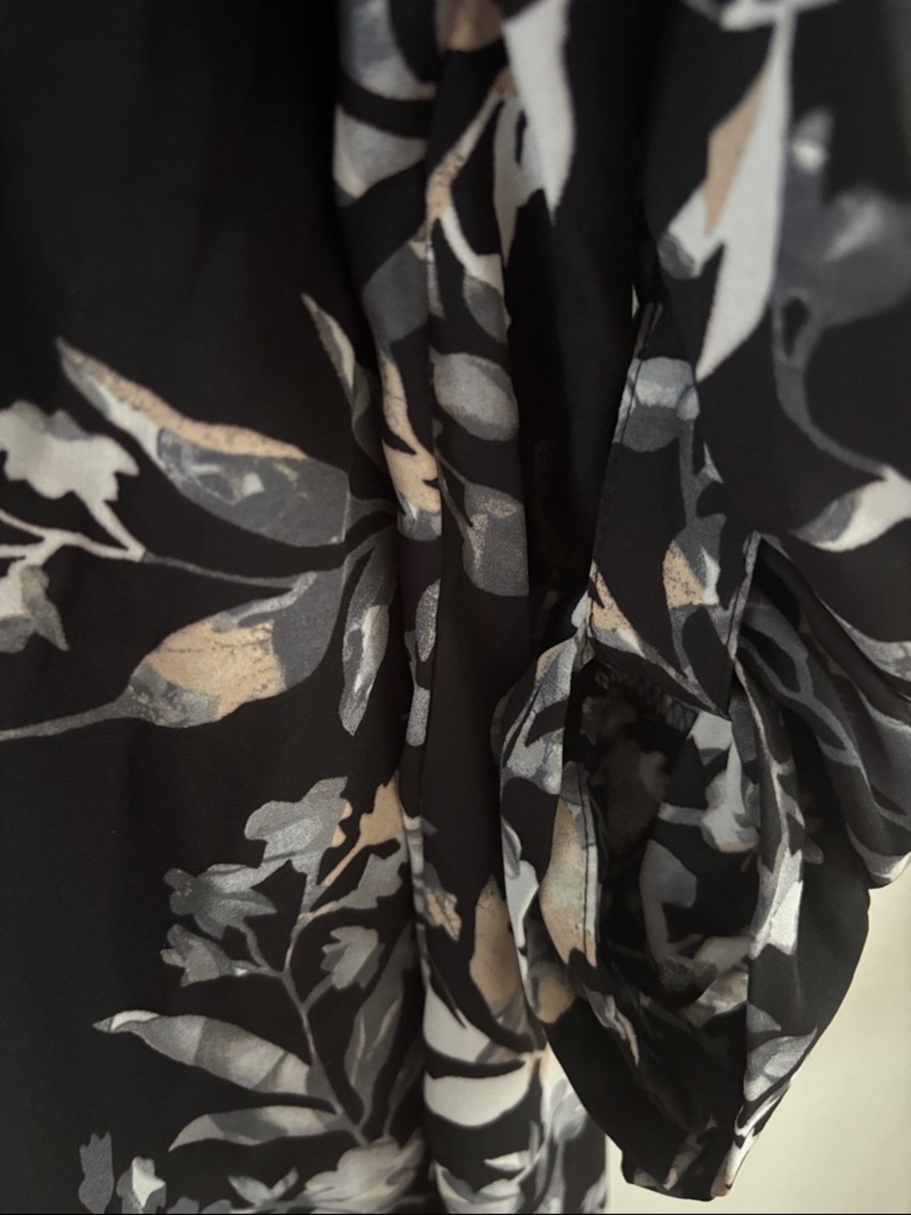 Simply Emma Black Floral Button-Down Blouse with Gray & Cream Flowers 2X - Picture 3 of 6